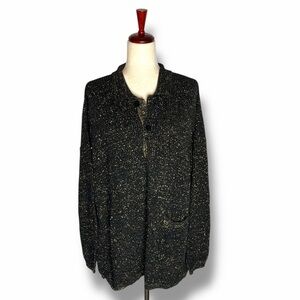 Pierre Cardin Black Gold Threaded Half Button Collared Sweater Size Medium